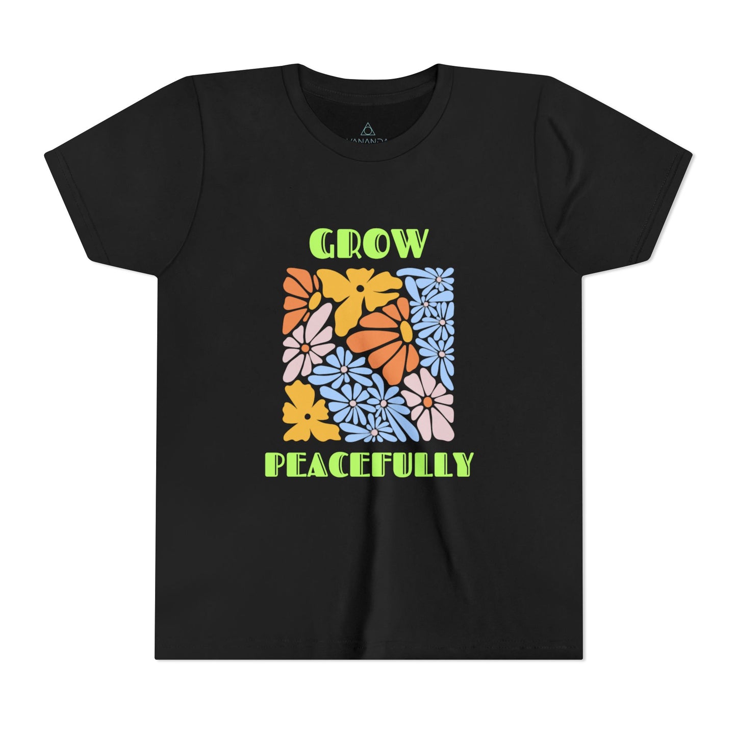 Youth Tee 'Grow Peacefully' Design, Kid's T-Shirt, Summer Outfit, Bright Floral Shirt